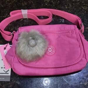 Kipling Fuschia Pink Crossbody Bag with Pom Pom Monkey NWT